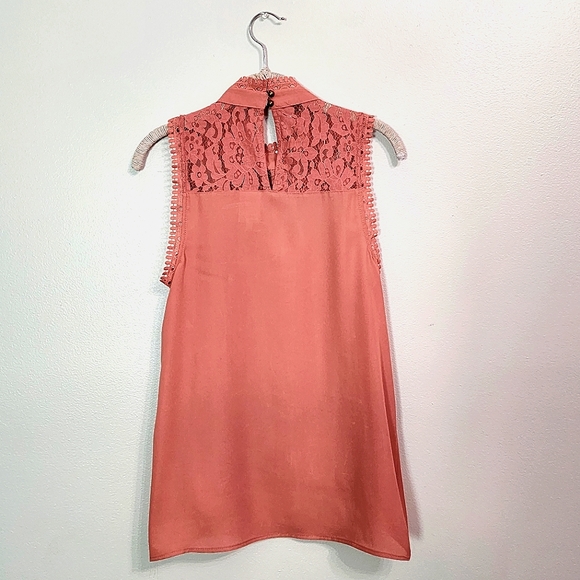 Self Esteem Sleeveless Lace Trim Mock Neck Top Size Large Canyon Clay - Picture 2 of 8
